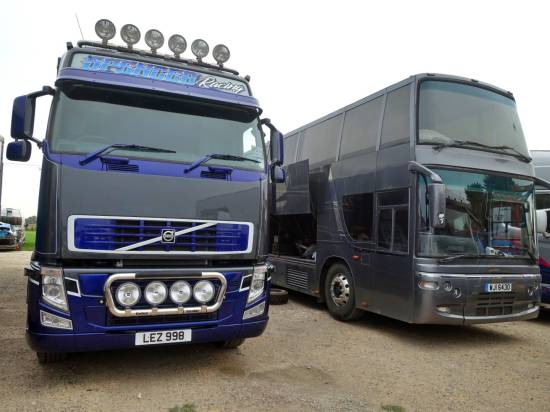 The immaculate Spencer Volvo FH12 is 22yrs old, whilst the Cowley Volvo B10M is 37 which was Chris' previous number!
