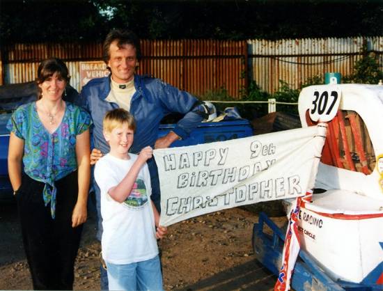 307 Tim and 302 Chrissy Warwick made Christopher's 9th birthday by flying this banner at the July Coventry meeting in '97, but there were more surprises to come.

