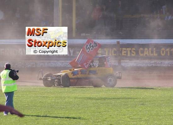 554 Stu Finnikin after he rolled and landed back on his wheels
