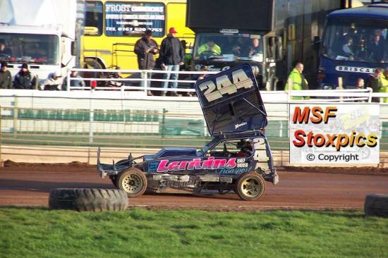 244 Mick Rogers..made it too Belle Vue despite the car being wrecked earlier
