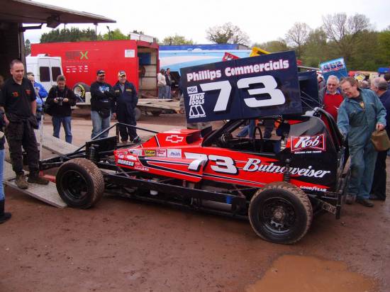 #73 Rob Cowley
Rob's back with a nice new car, but no wiser as to his sponsor this year!!
The other side looks nicer but too many people that side to get a picture!!
