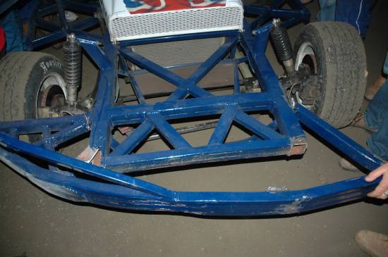 Paul Hines front bumper after riding out a hard hit from Wainman to win the GN
