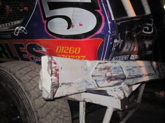 55, rear bumper pushed up and damaged the roll cage

