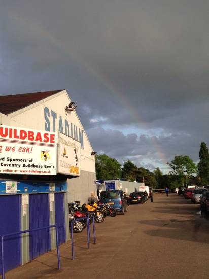 The weather gods shined on us - Cov stadium under a rainbow
