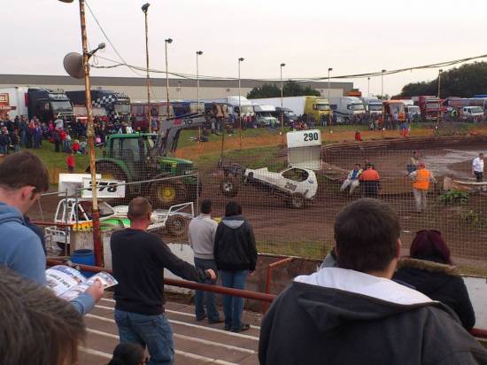 Lots of front end damage after doing a wall of death and then nearly going over the top of the fence and up the bank!
