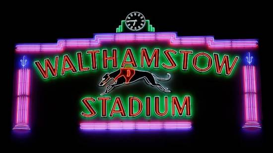 At night the old stadium sign looks magnificent
