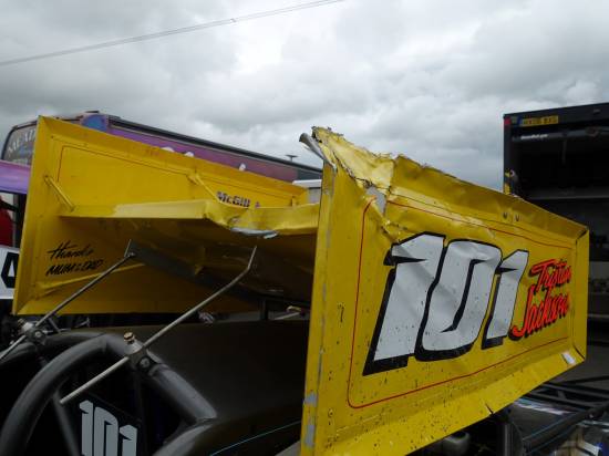 The 101 wing after getting damaged in the Wayne Marshall rollover at Cowdie  
