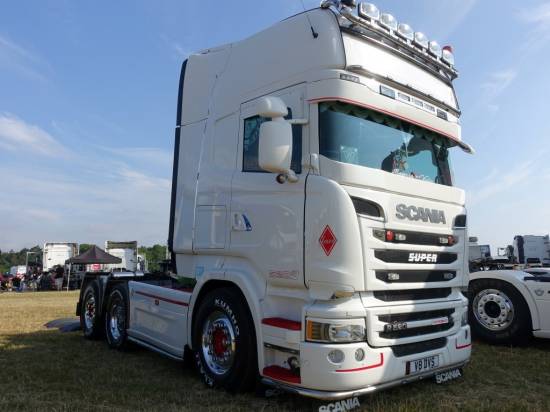 The clean lines of an all white Scania
