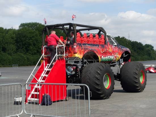 The Red Dragon Monster Truck took passengers on a car crushing jaunt 
