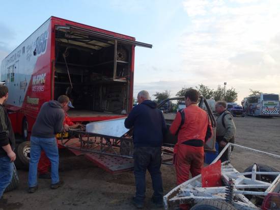 Loading the Fegan chassis for it's trip to the Emerald Isle
