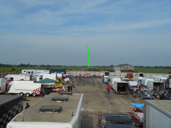 Excellent concrete pit area using part of an old runway. Arrow shows it disappearing into the distance.
