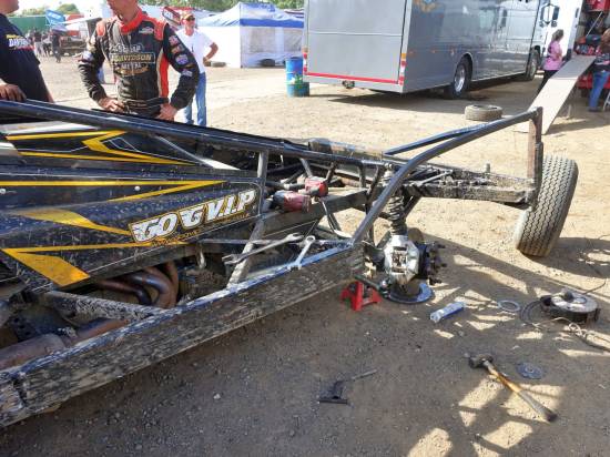 1 - Repairs after losing the front wheel during the Euro race
