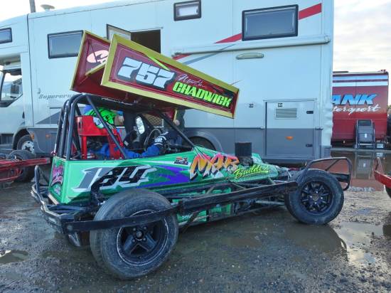 Top driver in the Outlaws at Warton is Martin Chadwick. He was out in Aaron Vaight's 'For Sale' car
