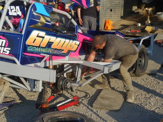 124 - Mark starts a repair to the link bracket after a damaging heat race
