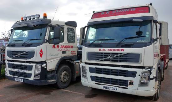 Two of the Andrew fleet. On the left a Volvo FM420 alongside an FM440
