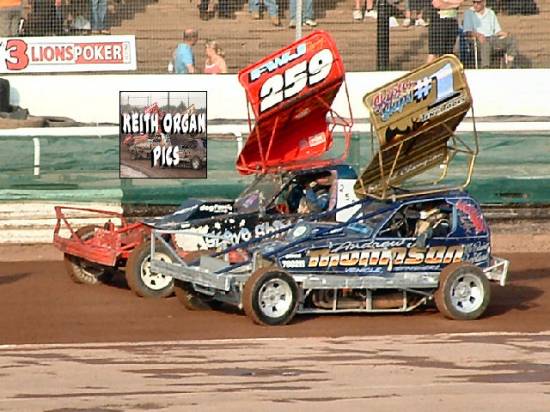 Paul Hines in a borrowed car lined up next to World Champ FWJ
