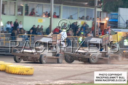 Micky Randall tangles on the home straight and heads for the infield
