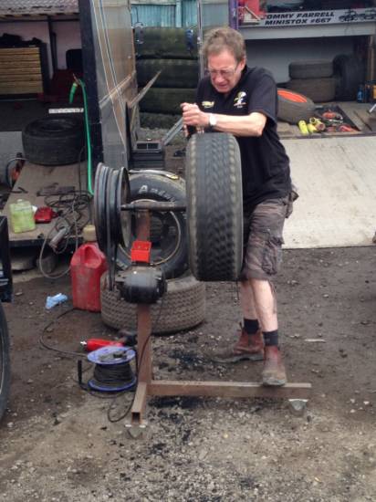 Rob finding a novel way of tyre scrubbing at team Wainman 
