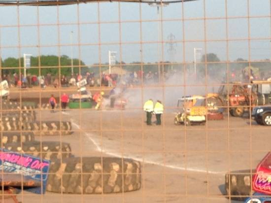 45, caught fire into turn 3 so I didn't take any pics. Here it has been extinguished & Nige exiting ok.
