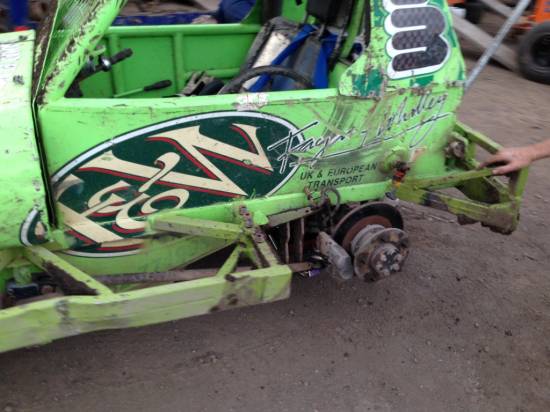 53, hit a huge infield tyre that had been pushed onto the track and nearly went over.
