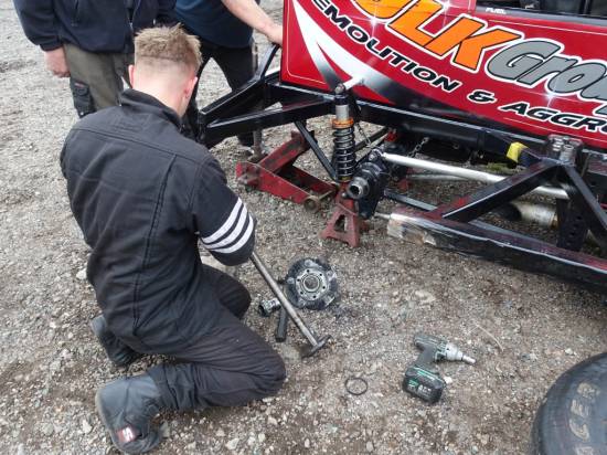 Axle end snapped off on the Craig Utley car

