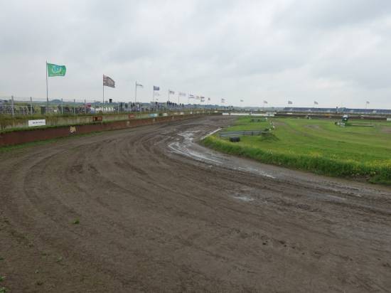 A wet track to start - Back straight
