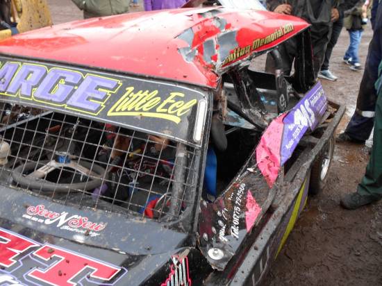 Finn Sargent's mini after the Final when another car rolled and collided with him in the ensuing melee. All drivers were ok.
