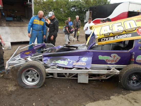 A rollover for Chris Cooke in the GN. Not what he wanted on his first meeting back after Hednesford. 
